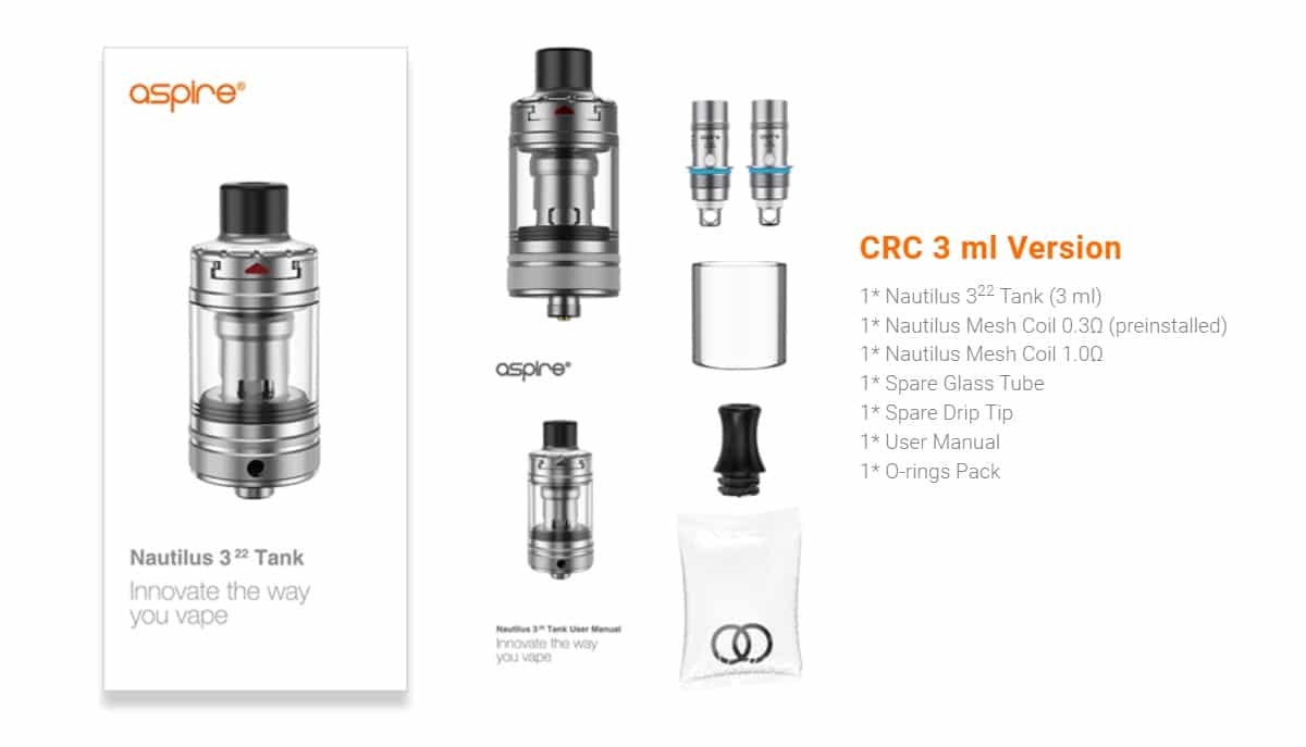 Nautilus 3²² Tank 22mm by Aspire Trade Travellers Shop