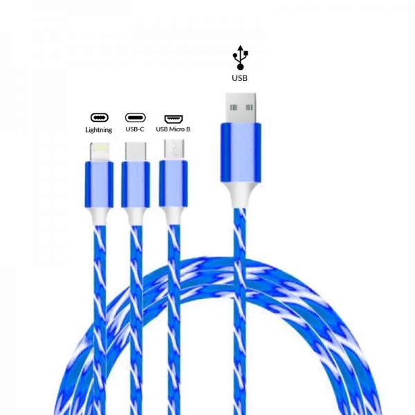 ® Multi Chargeur USB câble de données Lightning, Micro USB, Type C 3In1  charging câble 3 A Chargement Rapide Câbles de données - Bleu