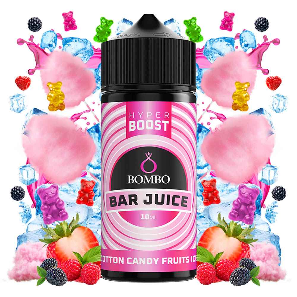 Bombo Bar Juice Cotton Candy Fruits Ice Hyper Boost 10ml with ingredients