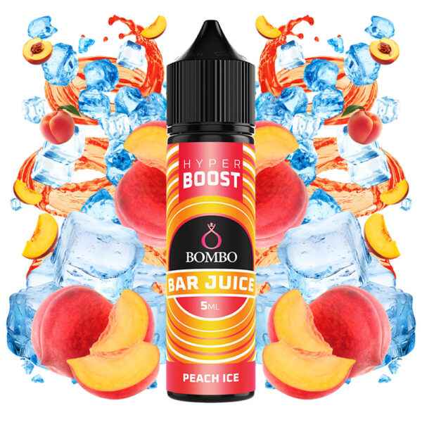 Bombo Bar Juice Hyper Boost Peach Ice 5ml Longfill with ingredients