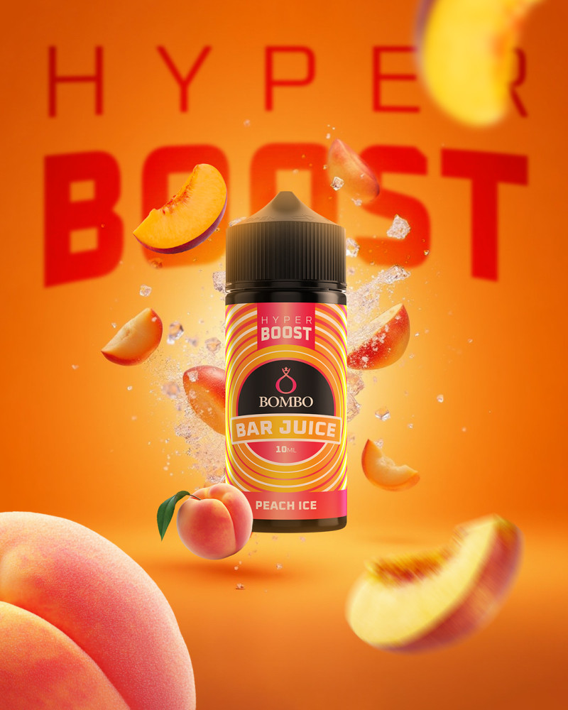 Bombo Bar Juice Hyper Boost Peach Ice 10ml/120ml FS 3 Bombo Bar Juice Hyper Boost Peach Ice Promo Pic